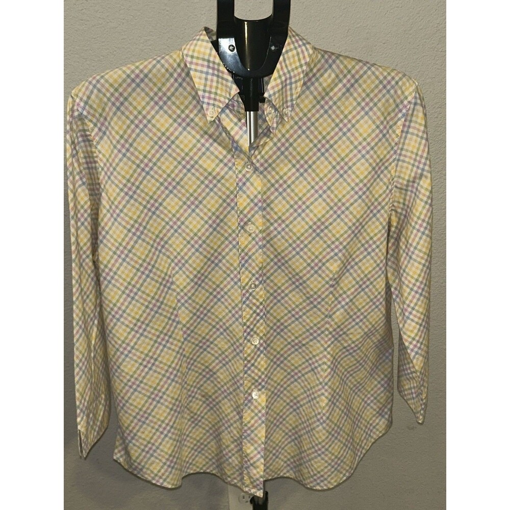 VTG Faconnable Albert Goldberg Plaid Shirt L Women’s Cotton Button Down Pastel
